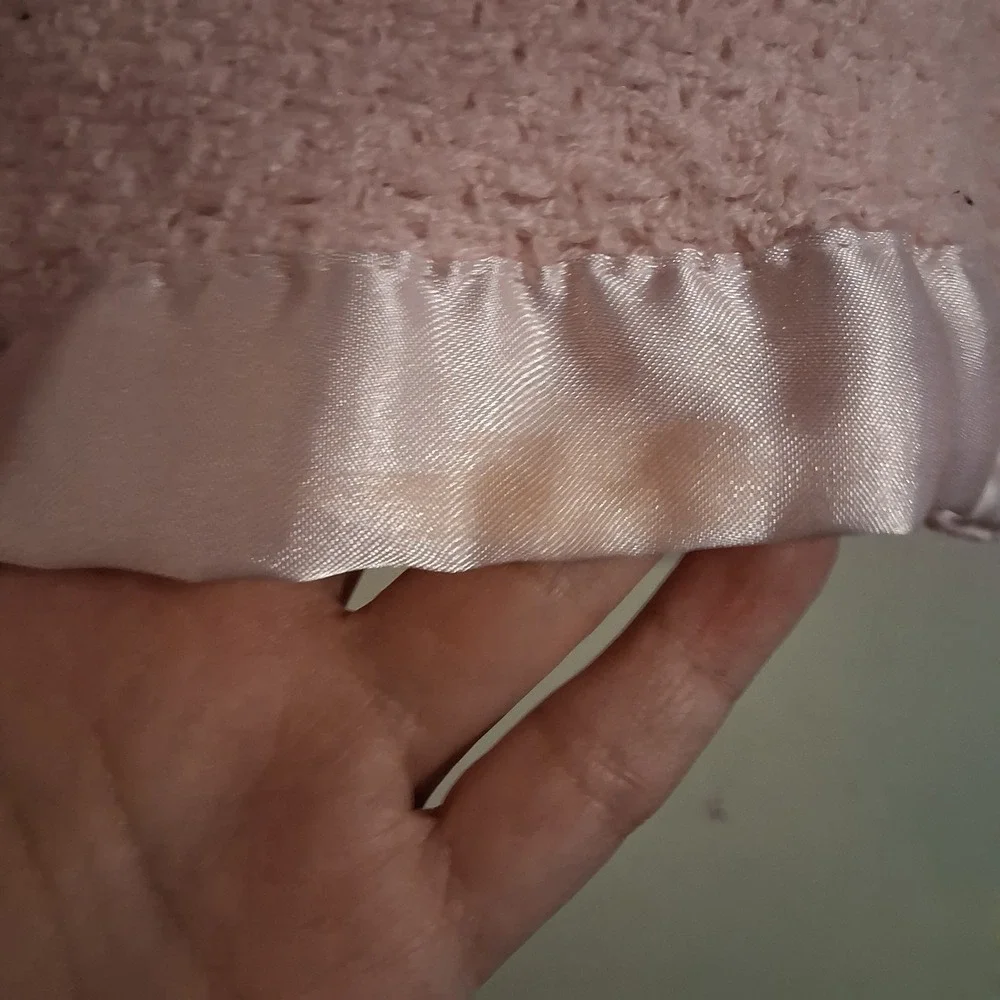Kidgets Pink Waffle Weave Satin Edge Bless This Baby Blanket 28x29 Thermal Lovey